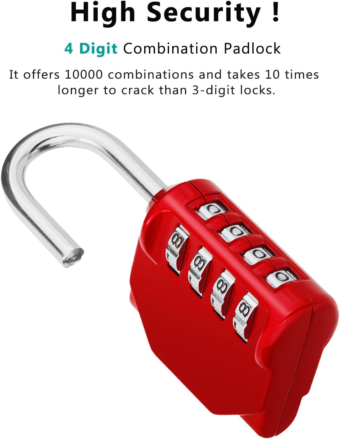 ZHEGE Combination Lock, 4 Digit Outdoor Combination Padlock for Gym, School, Gates, Doors, Hasps and Storage (Red)