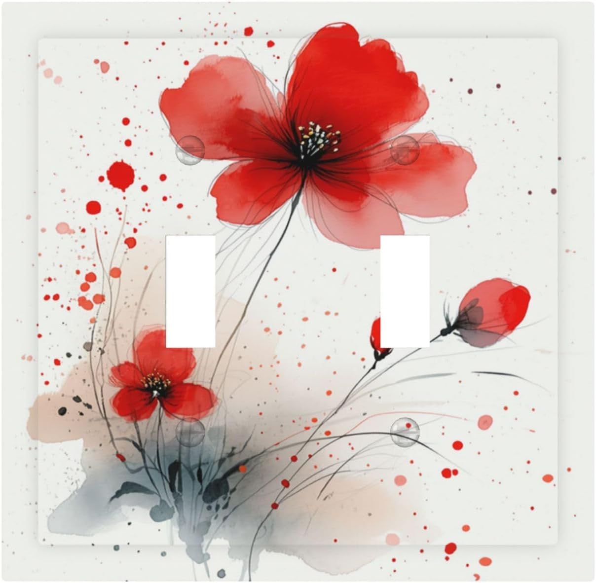 Vintage Watercolor Red Flowers Floral Decorative Switch Plates 2 Gang Double Toggle Outlet Light Switch Cover Wall Plate Electrical Faceplate for Bedroom Bathroom Decor