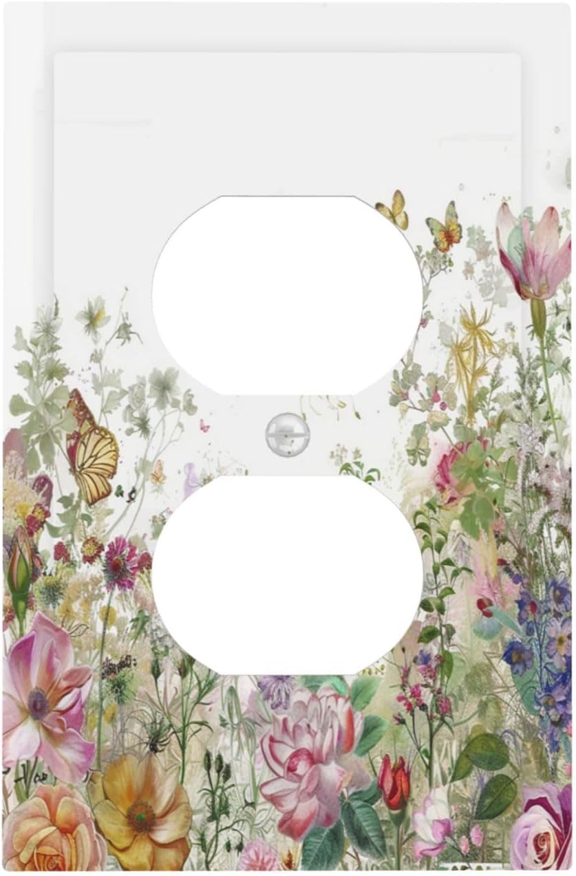 Outlet Covers Boho Wildflower Colorful Floral Butterfly 1 Gang Duplex Light Switch Cover Decorative Switch Plates Electrical Receptacle Faceplate Wall Plate For Bed Room Living Room