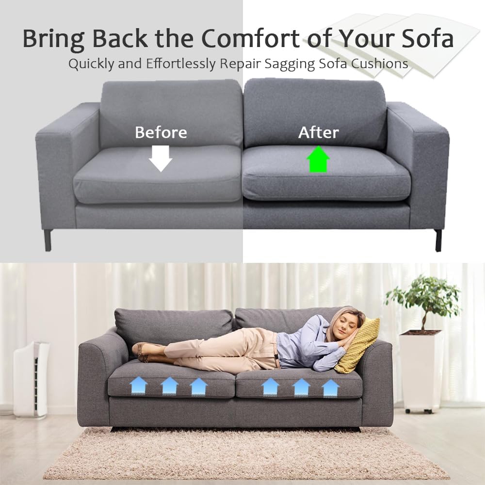 Couch Cushion Supports for Sagging Seat 22'' x 22'' High Density 40D Curved Foam Sofa Cushion Support Under The Saggy Pads Firmer Foam Lifters for Saggy Couch Set of 3 (White, 22''*22'')
