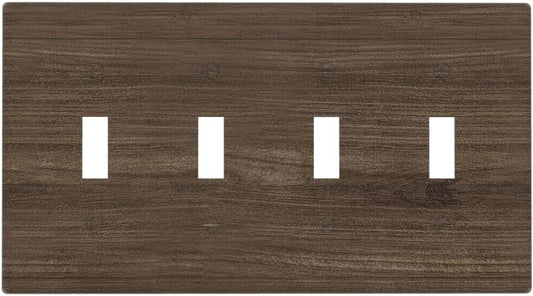 Light Switch Cover Plate Rustic Walnut Wood Grain 4 Gang Quad Toggle Wall Plate Electrical Outlet Cover Decorative Switch Plate Covers for Farmhouse Cabin Decor