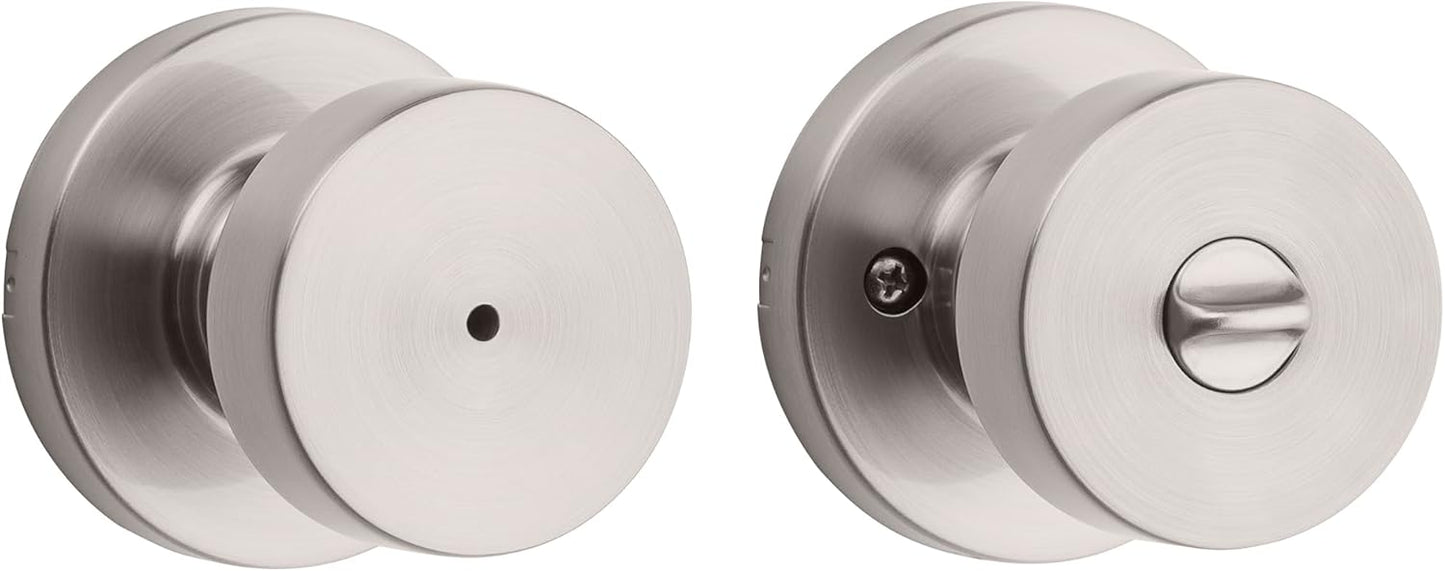 Kwikset Pismo Door Knob Set, 6 Pack with 3 Non-Locking Passage and 3 Locking Keyless Privacy Handles, with Round Rose, Featuring Microban Protection in Satin Nickel