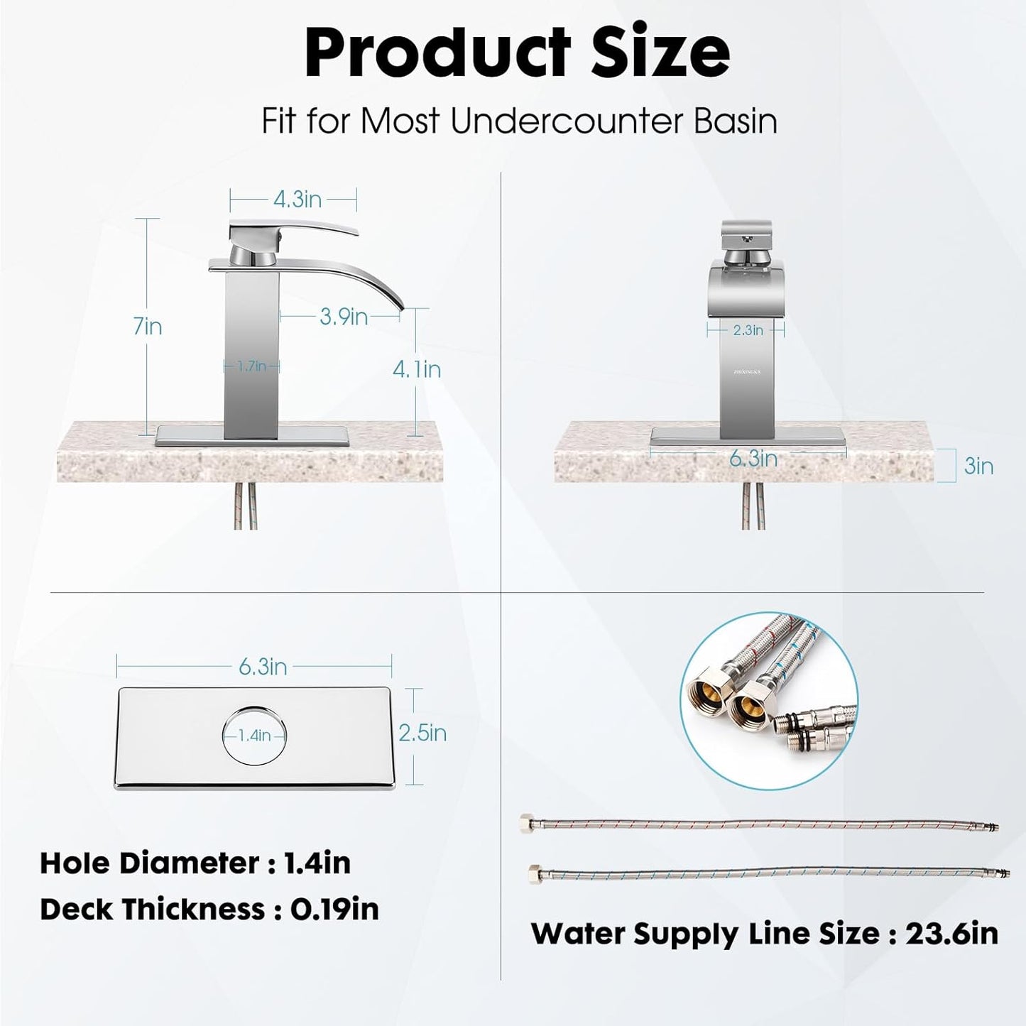 Waterfall Bathroom Faucet, Modern Bathroom Sink Faucet Suit for 1&3 Hole,Single Handle Commercial Sink Faucet,Chrome
