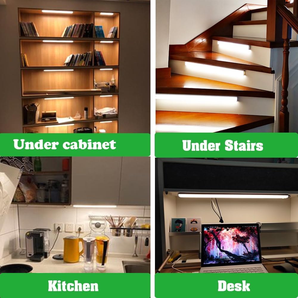 Under Cabinet Lights LED Closet Light Motion Sensor Wireless Rechargeable Battery Operated Magnetic Night Lights Counter Lighting for Kitchen,Hallway,closet,Stairs,Pantry (gold-warm white, 40cm)