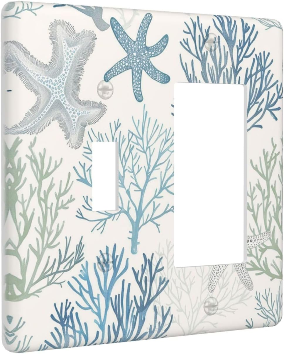 Outlet Covers Ocean Beach Theme Starfish Seashell Coral 1 Toggle 1 Rocker Combination Decorative Wall Plate Electrical Switch Plates Light Switch Cover Plate For Bathroom Kids Room Decor