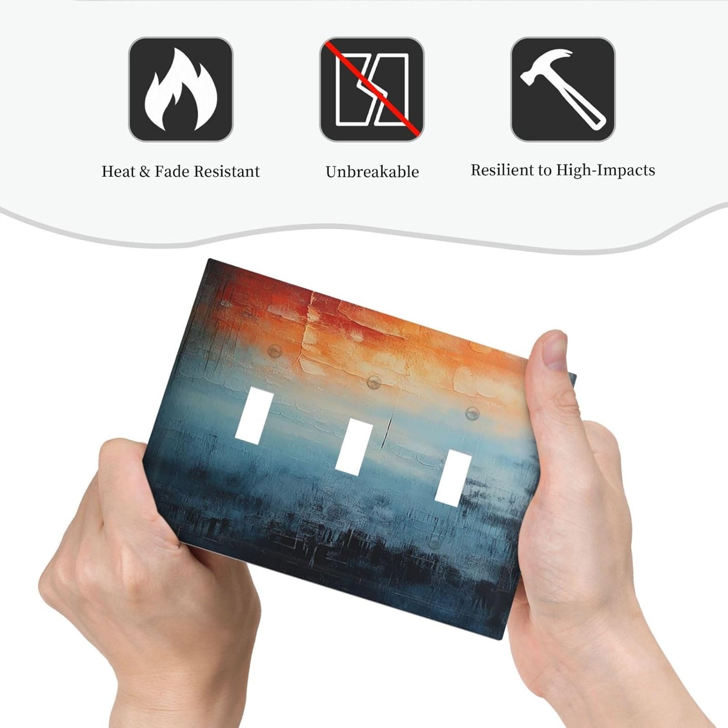 Light Switch Covers Blue Orange Abstract Modern Minimalist Oil Painting 3 Gang Wall Plate Triple Toggle Outlet Cover Decorative Switchplates Electrical Panel Cover for Kitchen Living Room 4.8 X 6.7 IN