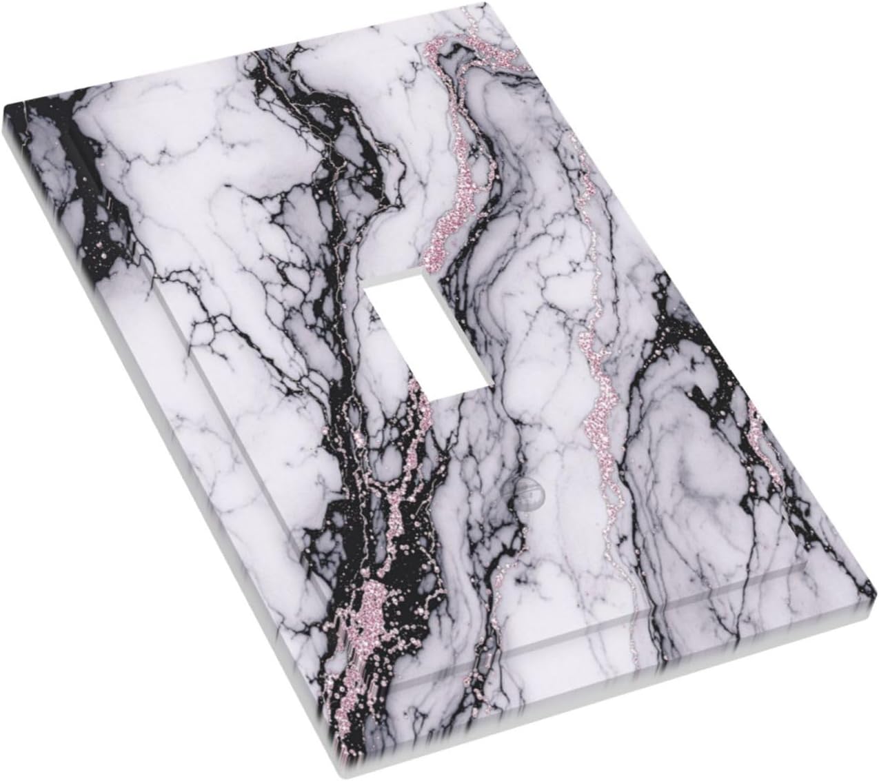 Decorative Light Switch Cover White Marble Pattern Black Lines Pink Lines 1 Gang Single Toggle Device Electrical Faceplate Switchplates Decorator Outlet Wall Plate for living Room