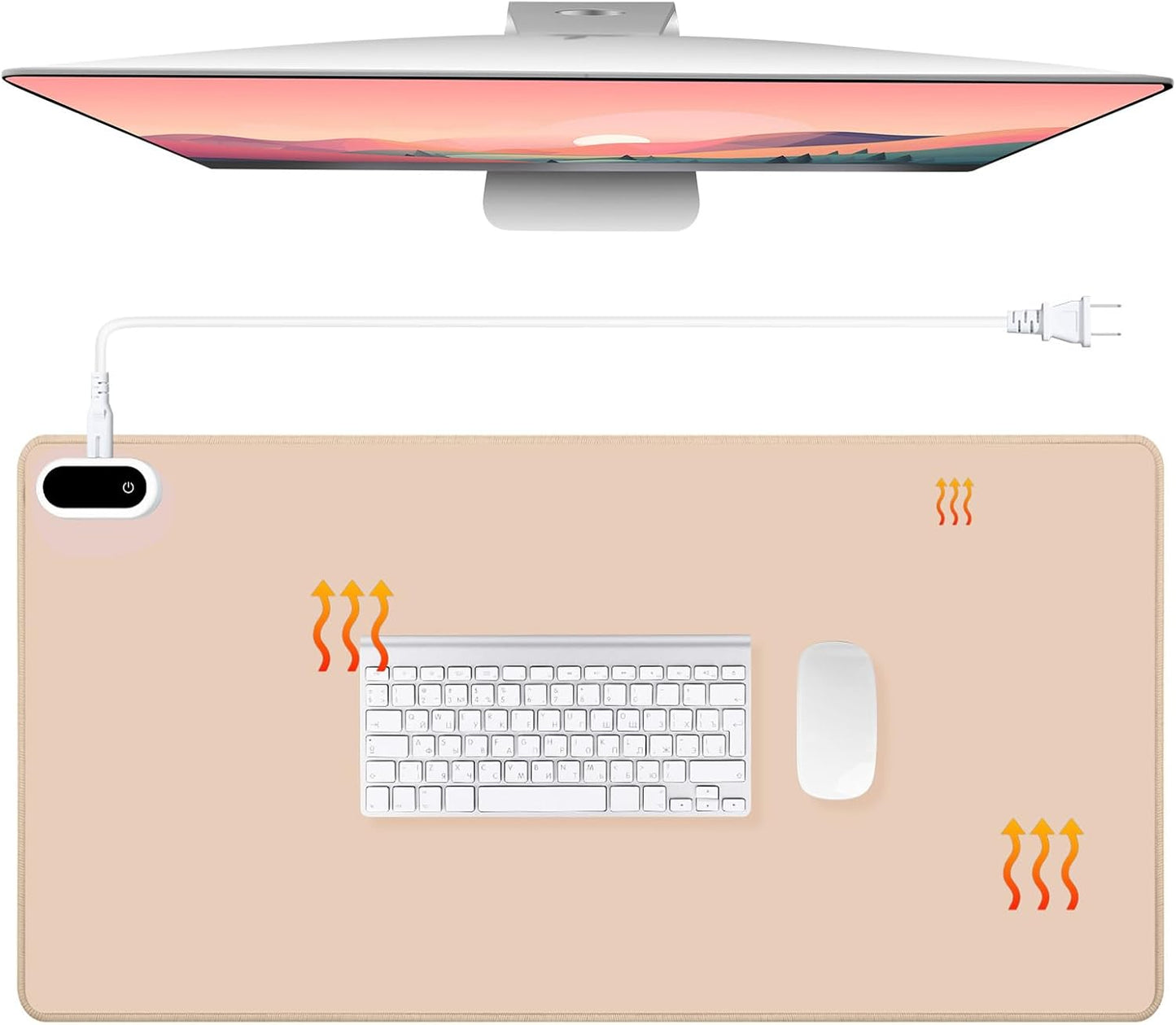 Konohan Heated Large Desk Mat PU Leather Warm Mouse Pad with 5 Heating Level & 4 Hour Auto Shut-Off Heating Keyboard Pad Warmer Gaming Mice Mat Only Supports 110v(Khaki Color,23.6"x 14.2")