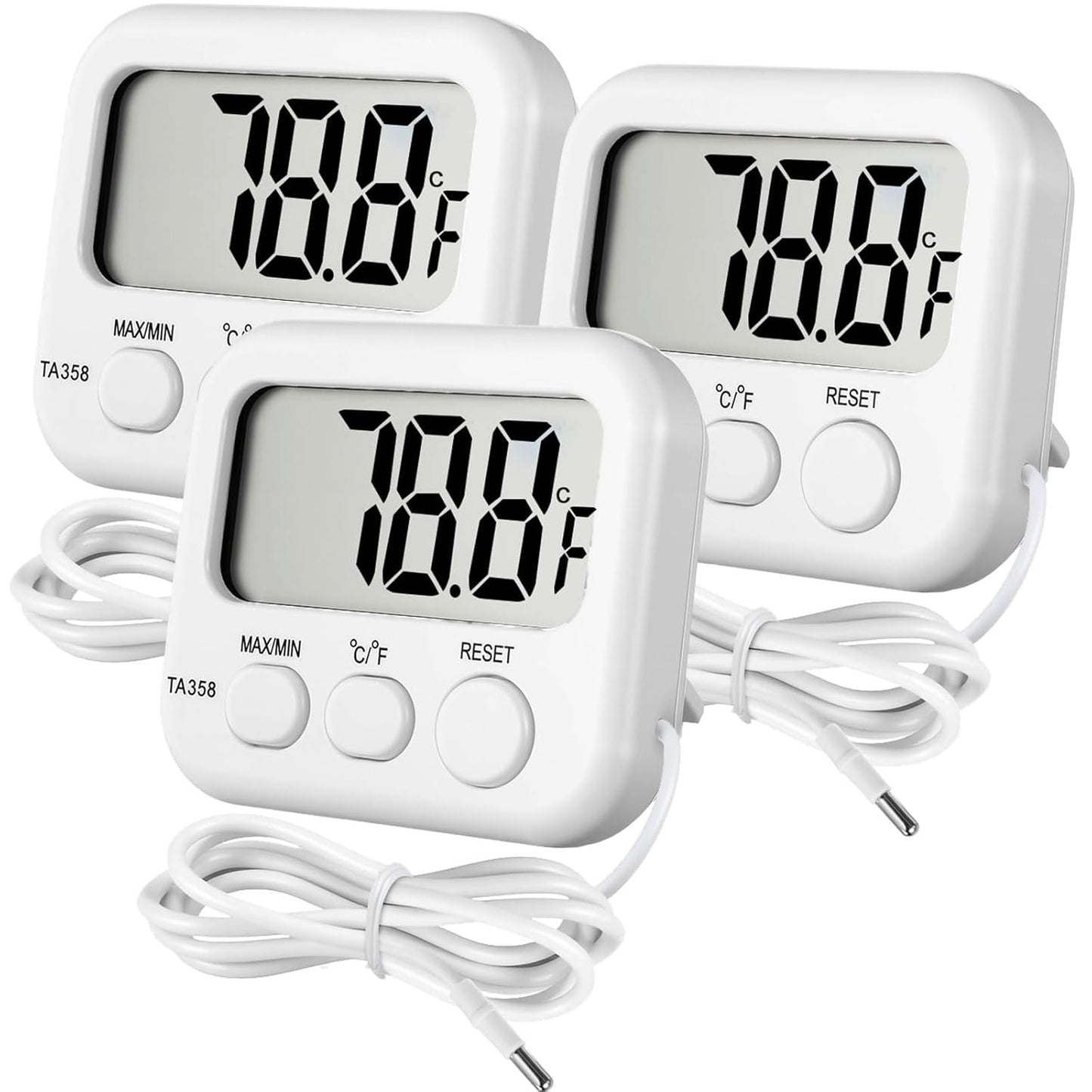 Kingdder 3 Pack Digital Thermometer with External Sensor Fridge Thermometer Freezer Waterproof Room Temperature Monitor with LCD Display, Max/min Record Function for Kitchen Aquarium Greenhouse