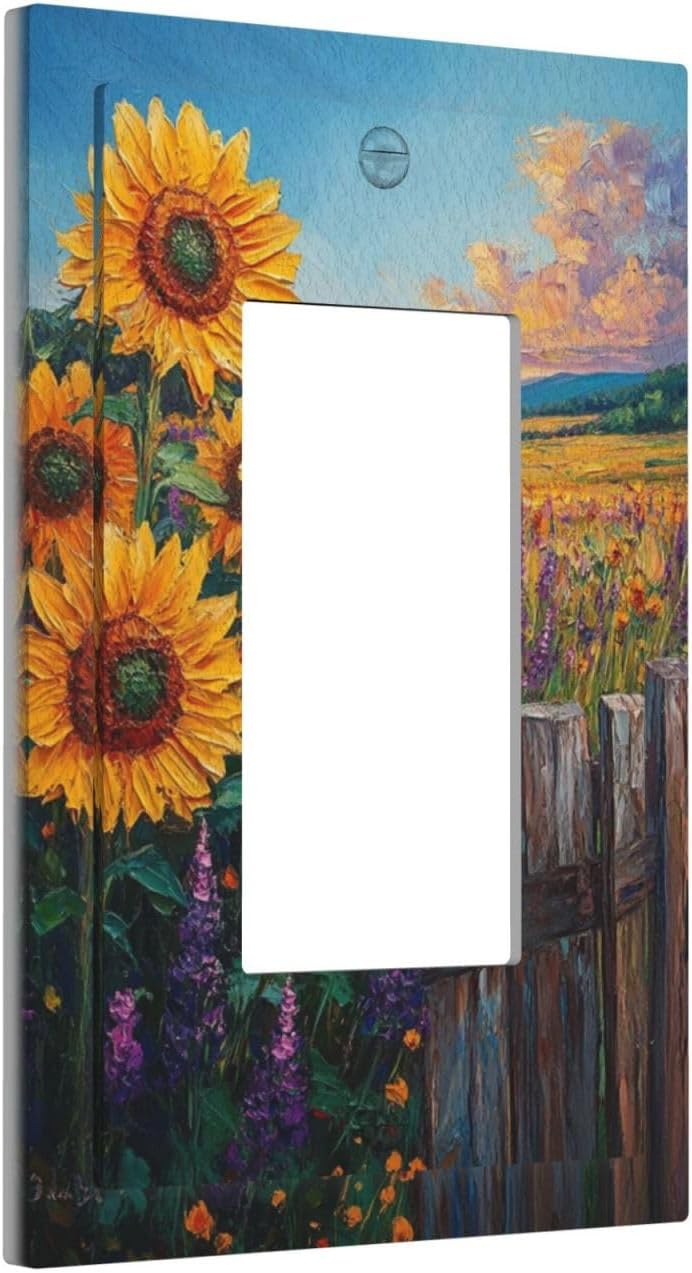 Decorative Outlet Covers Rustic Wilderness Sunflower Lavender Muzha Oil Painting 1 Gang Single Decora GFCI Device Light Switch Covers Plate 1 Rocker Wall Plate Faceplate