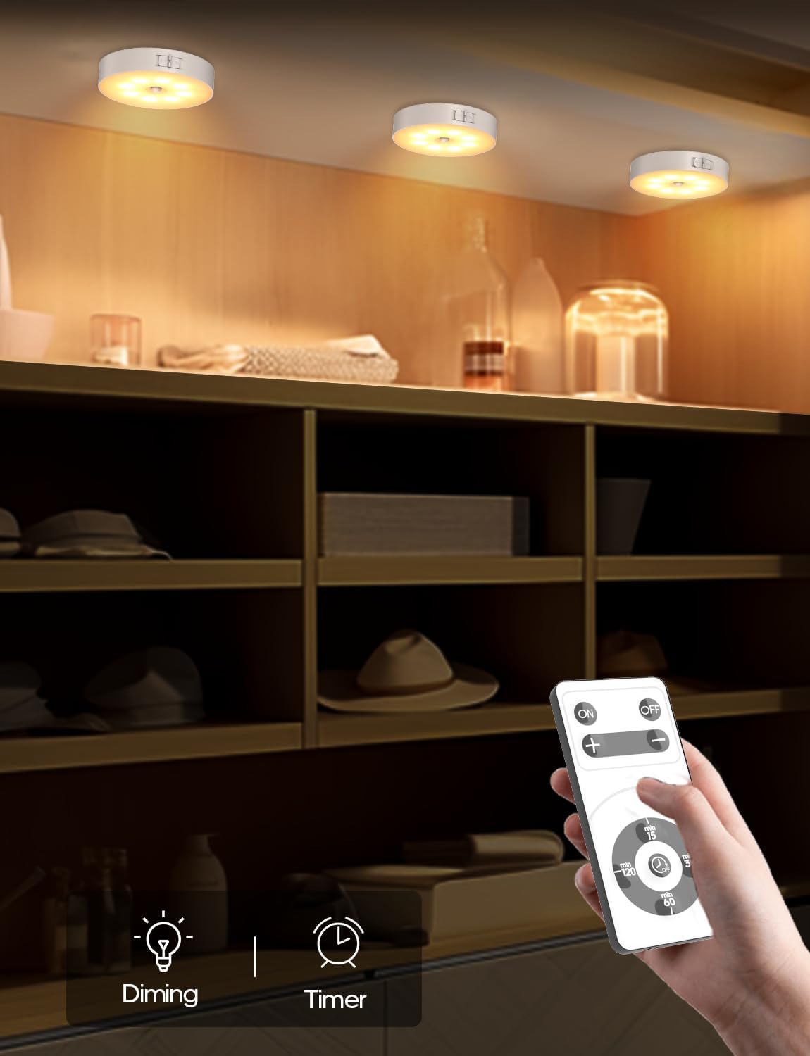 Led Under Cabinet Lights, Motion Sensor Rechargeable Light, 1000mAh Puck Lights with IR Remote, Under Counter Lights for Kitchen,cabinets,Closet,Stairs Indoor