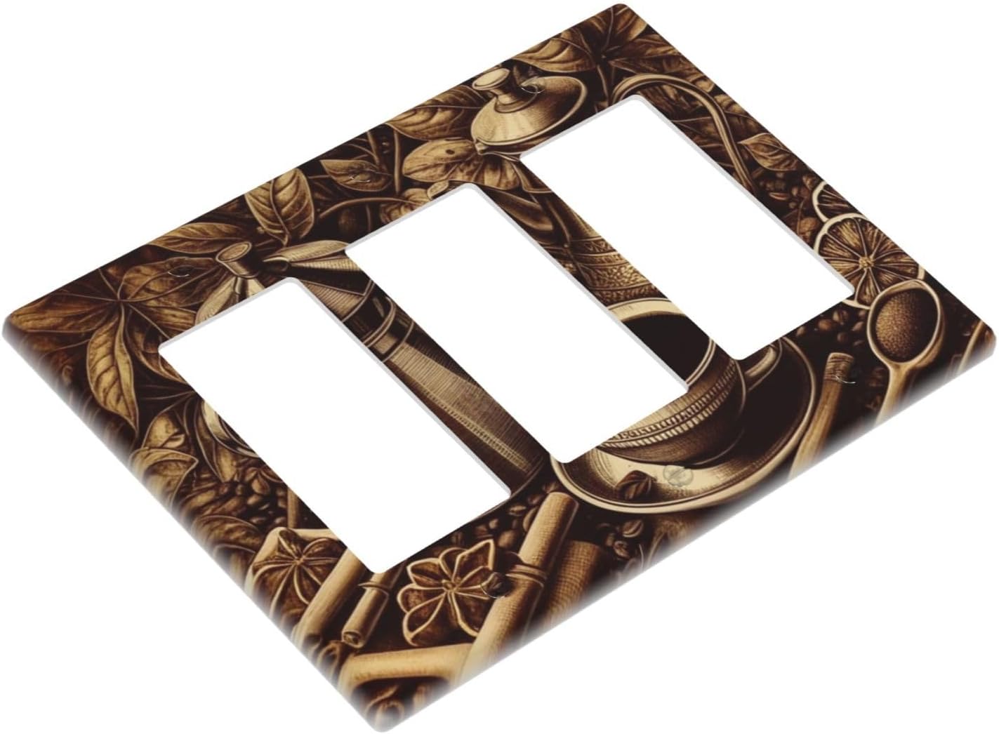 Decorative Outlet Covers Vintage Coffee Beans Leaf Cup 3 Gang Wall Plate Triple Rocker Light Switch Cover Plate Jumbo Electrical GFCI Faceplate for Kitchen Home Decor