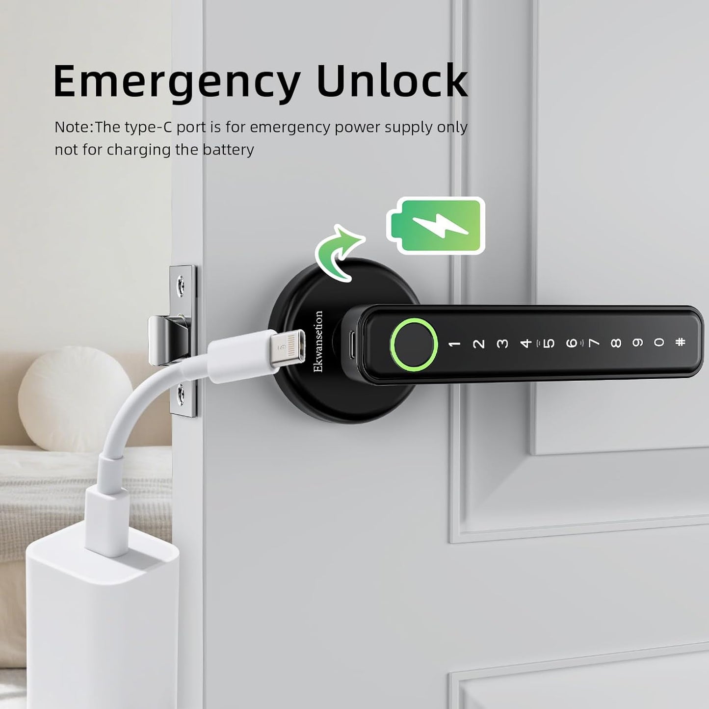 Fingerprint Door Lock Smart Door Lock with Keypad Keyless Entry Door Lock with Handle for Home Hotel Office Apartment Bedroom (Black) Ekwansetion