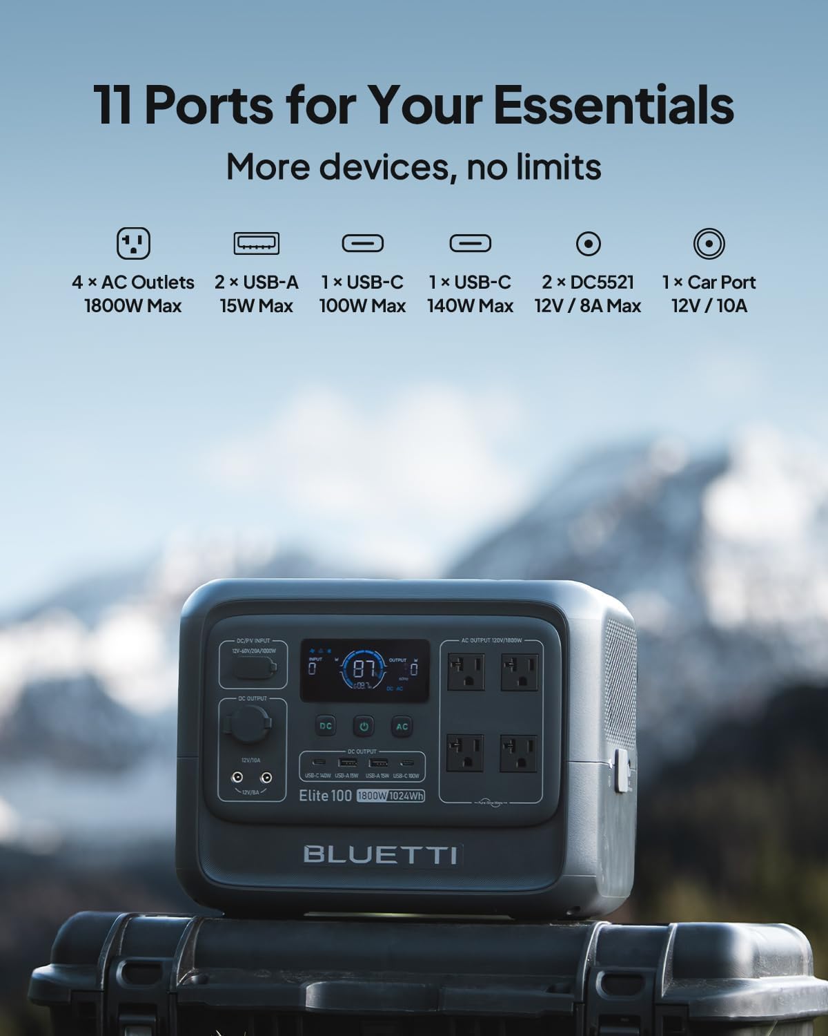BLUETTI Solar Generator Elite 100 V2 (2025 New) with 2×100W Solar Panels Included, 1024Wh Portable Power Station w/ 2 1800W AC Outlets, 35% Smaller, Ideal for Camping, Emergencies, Backup Power