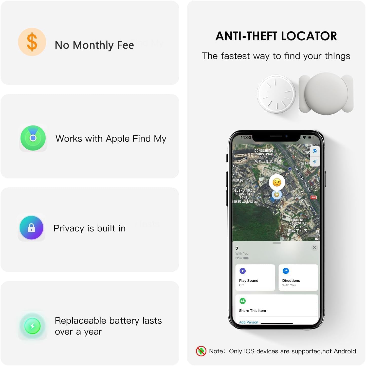 Car GPS Tracking Device for Vehicles, 1PCS Real Time GPS Tracker for Car Work with Find My (iOS Only),Hidden Mini GPS Tracker,No Monthly Fee (White Tracker, White Magnetic Case)