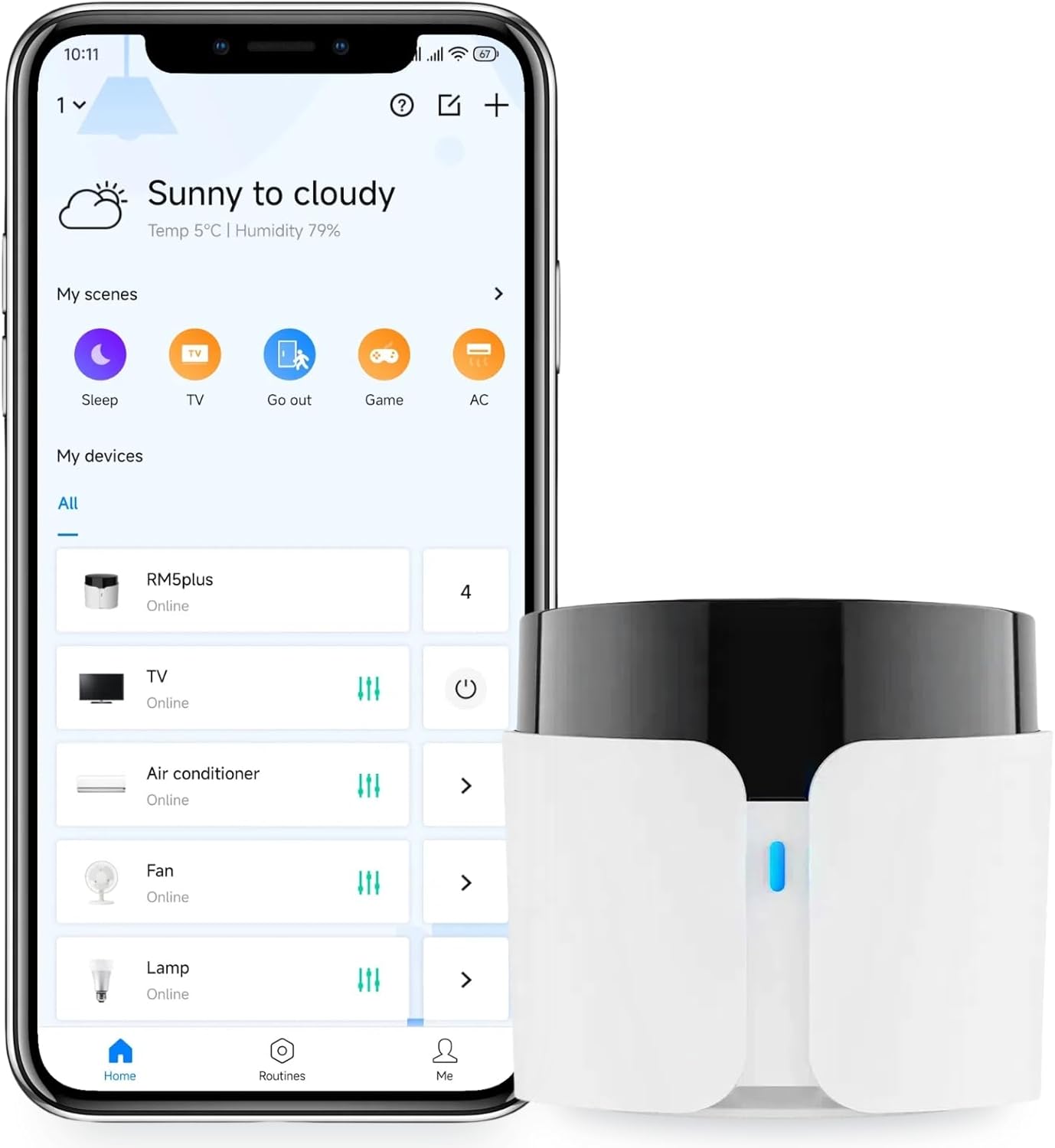 BroadLink RM5plus Smart Infrared Remote, All-in-One Universal Control Hub with Wi-Fi & IR, Voice Control via Alexa & Google Home for TV/AC, Remote Control, Timers & Scenes