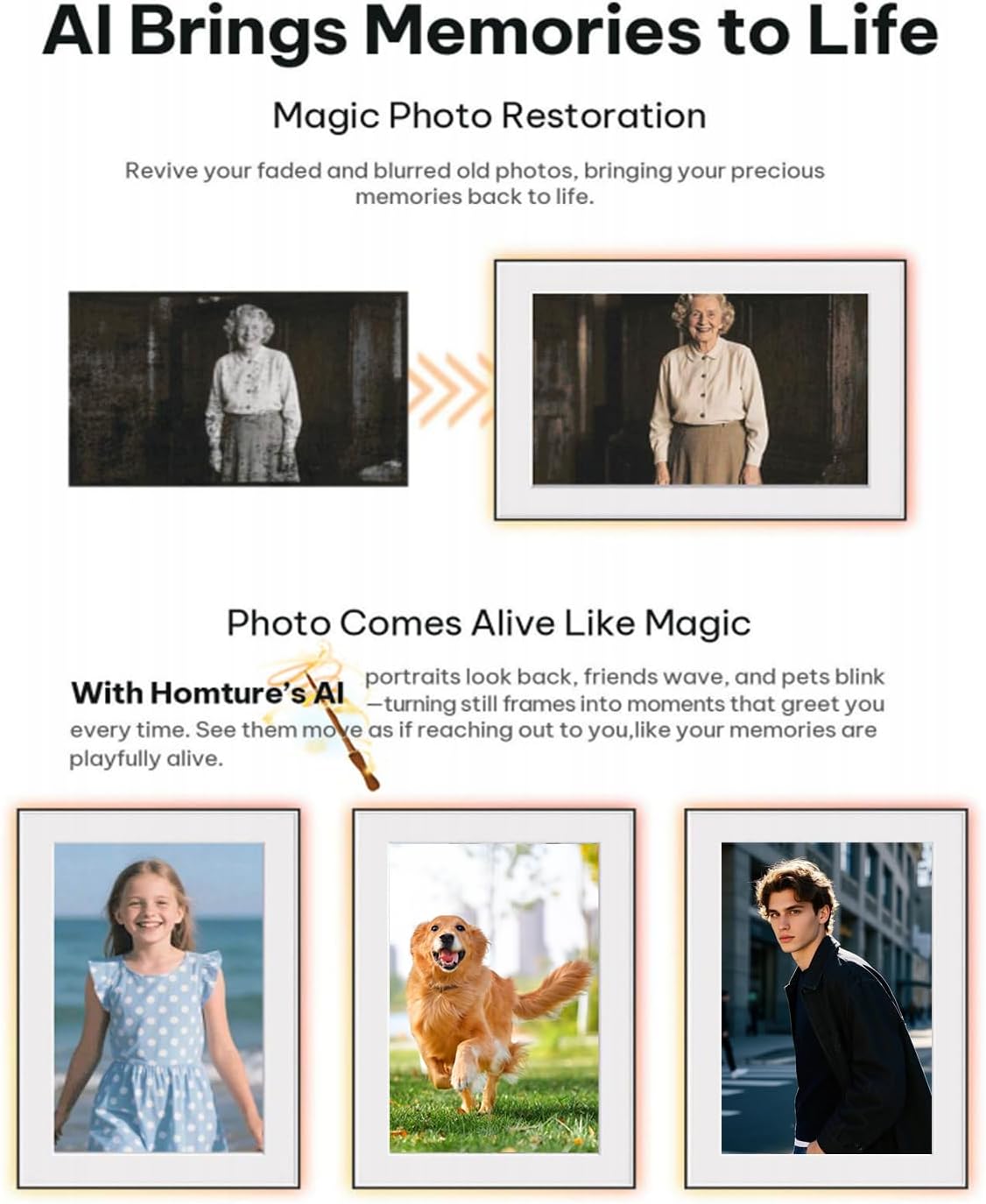 AI Magic Frame 10.1"-WiFi Digital Picture Frame with 64GB,1920 x 1200 IPS FHD TouchScreen,Motion Sensor,Dynamic AI Photo,Unlimited Cloud Storage, Gifts for Christmas/Birthday/Family/Home Decor