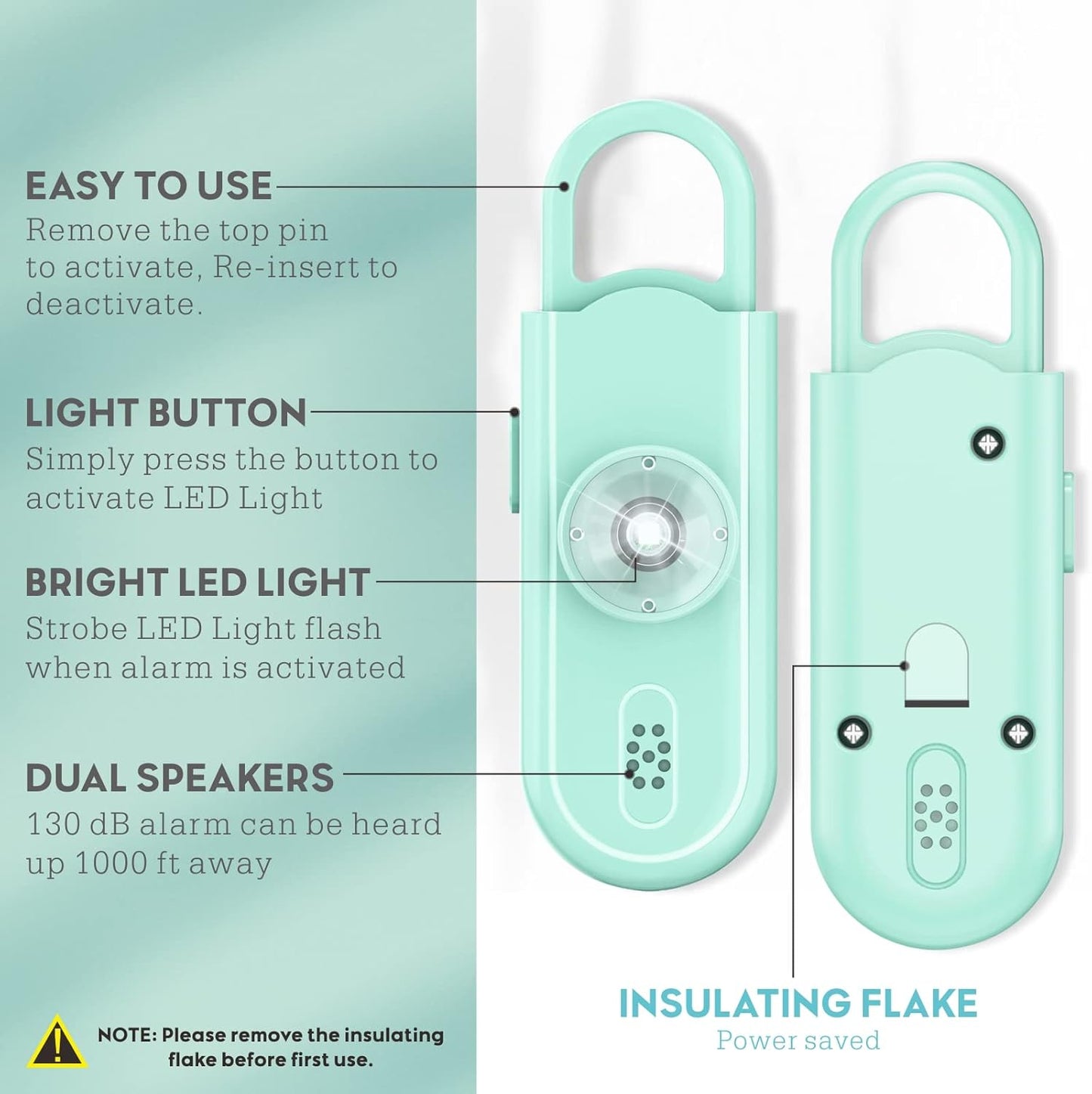 Personal Safety Alarm Keychain for Women 2PCS -130 dB Loud Siren with SOS Strobe Light, Flashlight, Double Speakers, Safe Defense Key Chain for Girls Kids Elders Emergency Call