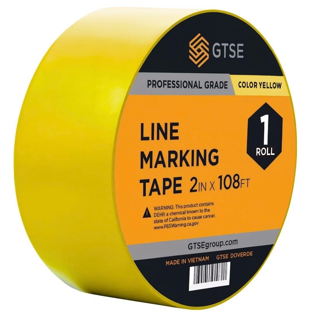 GTSE 2 inch x 108 ft Yellow PVC Vinyl Floor Tape, Safety Marking Tape, 6 mil Thick, Suitable for Dance Floors, Gyms, Warehouses, Sports Facilities