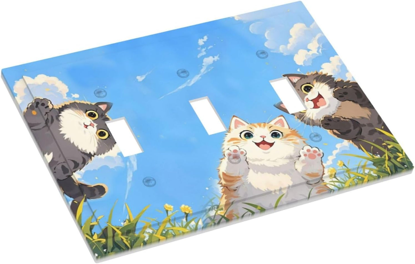 Decorative Switch Plates Orange Gray Cute Cat Sky Cloud Cat S Paw 3 Gang Wall Plate Triple Toggle Light Switch Cover Faceplate Electrical Wall Panels For Kids Room Nursery Decor