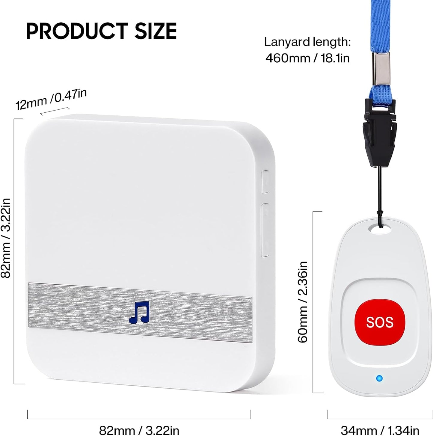 Caregiver Pagers Wireless Call Button for Elderly Patient Personal in Home Life Alert System for Seniors Range 260ft/80Menter,60 Ringtones (3 Call Buttons + 2 Receivers)