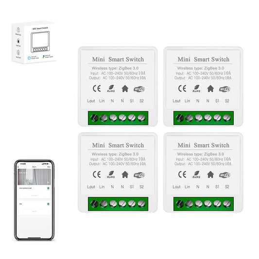 ZigBee3.0 Smart Switch Mini Relay Switch, ZigBee Smart Light Switch Need Zigbee Hub Work with Tuya Smart Life APP Smart Button Scene Remote for Tuya Smart Home Devices (4)