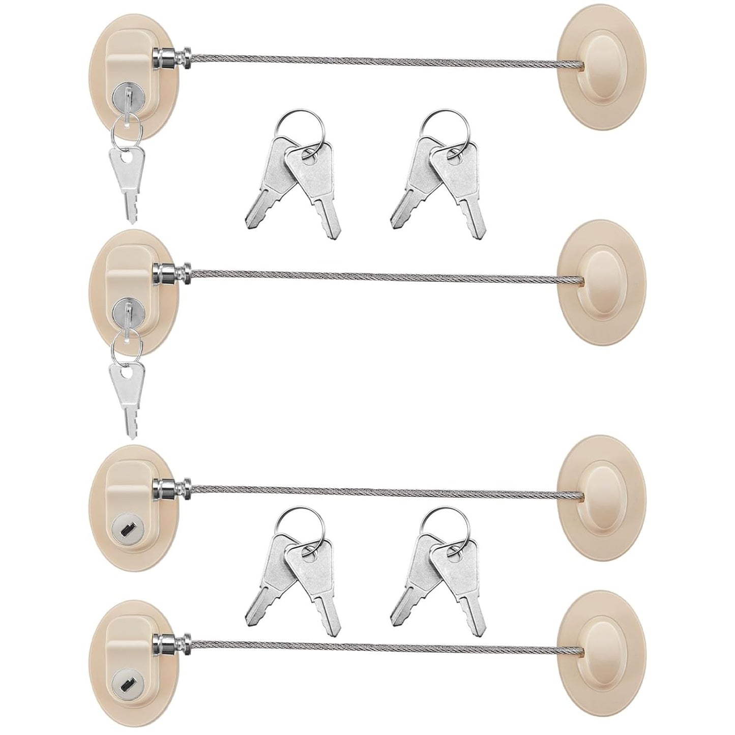 Hotop 4 Pack Cabinet Locks with Keys Mini Fridge Refrigerator Locks for Kids Toddlers Self Adhesive Child and Baby Proofing Safety for Deep Freezer Drawers Doors Latch(Light Brown)