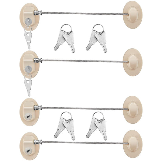 Hotop 4 Pack Cabinet Locks with Keys Mini Fridge Refrigerator Locks for Kids Toddlers Self Adhesive Child and Baby Proofing Safety for Deep Freezer Drawers Doors Latch(Light Brown)