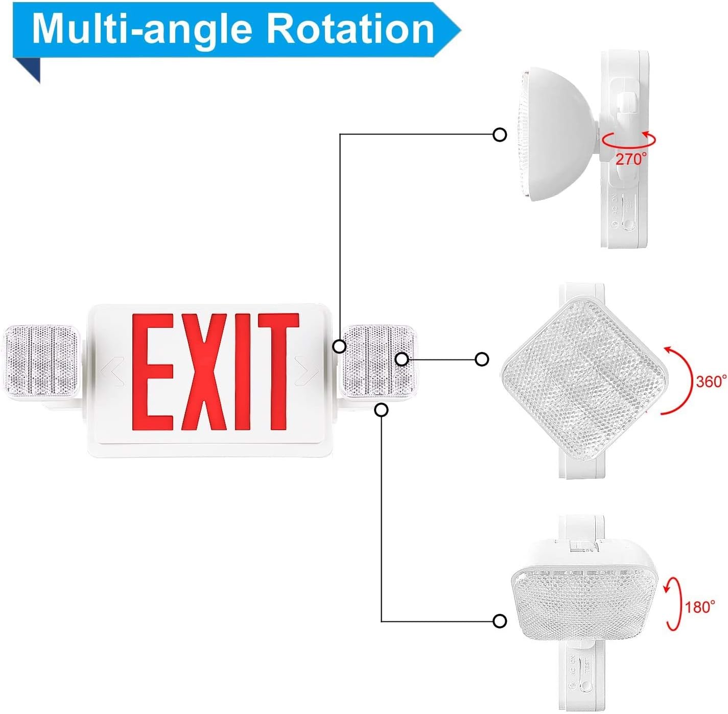 6 Packs Red Exit Sign with Emergency Lights, LED Emergency Exit Light with Battery Backup, UL Listed, AC 120/277V, Commercial Emergency Lights Combo for Business/Home.