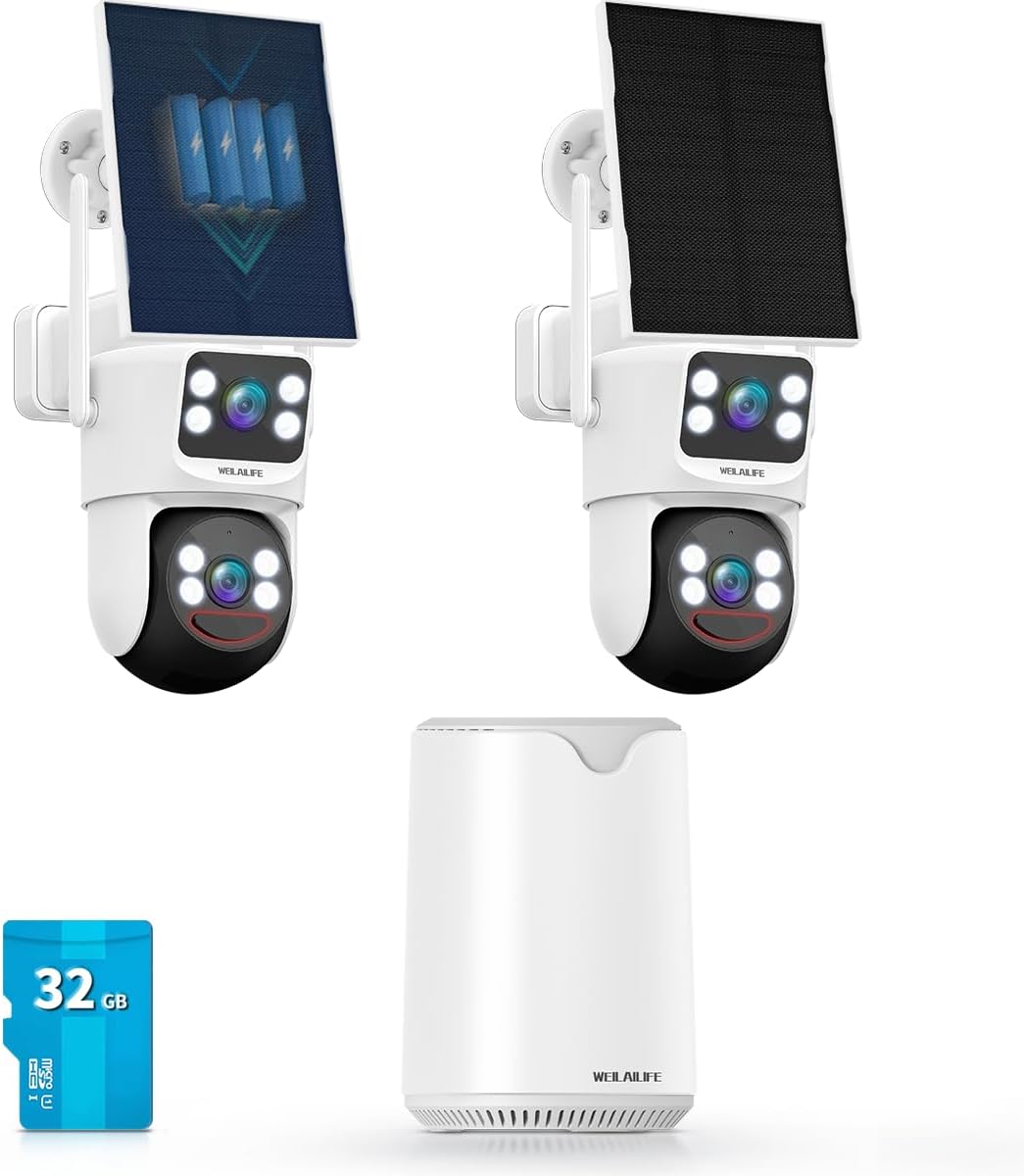 WEILAILIFE 【Auto Tracking & 2-Way Audio Security Cameras Wireless Outdoor, Solar-Powered PTZ Security Camera System, WiFi Home Video Surveillance Systems DVR Kits