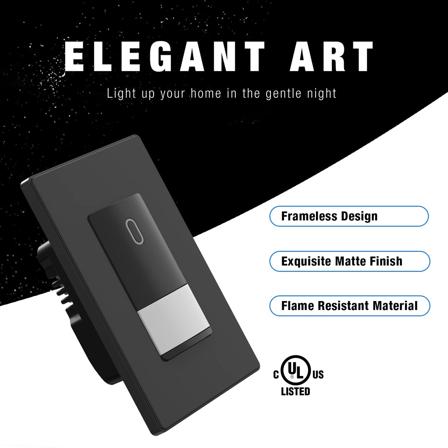 ELEGRP Matte Black Single Pole Occupancy Motion Sensor Light Switch, Need Neutral Wire, 120° Sensor Coverage PIR Infrared Motion Activated, for CFL/LED/MLV/INC/HAL/Fan, UL, 6 Pack