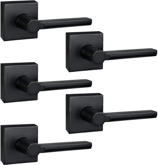 5 Pack Dummy Door Levers in Matte Black, Heavy Duty Interior Handle Lock for Closet Pantry, Non-Turning, Single Sided, Reversible for Left/Right Hand