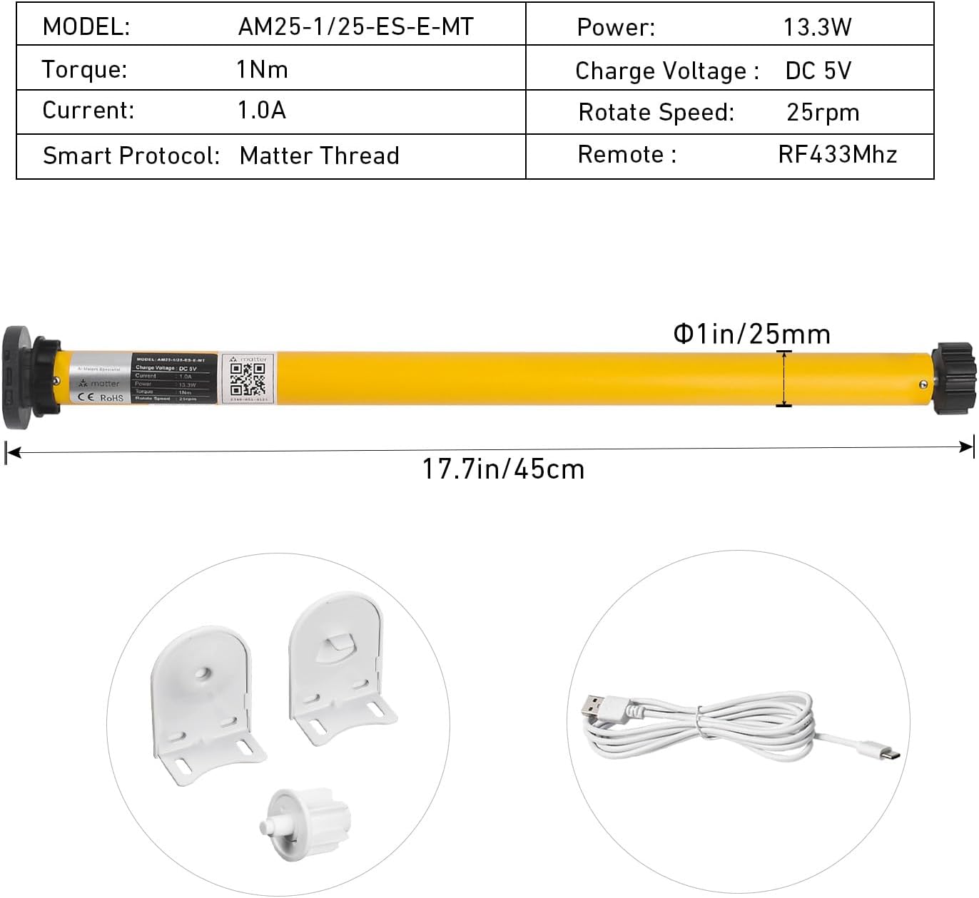 Rollerhouse Matter Smart Blinds Motor for 38mm Tubes - Works with Google Home& Alexa - App & Remote Control, No Hub Required - DIY Installation, Quiet Operation