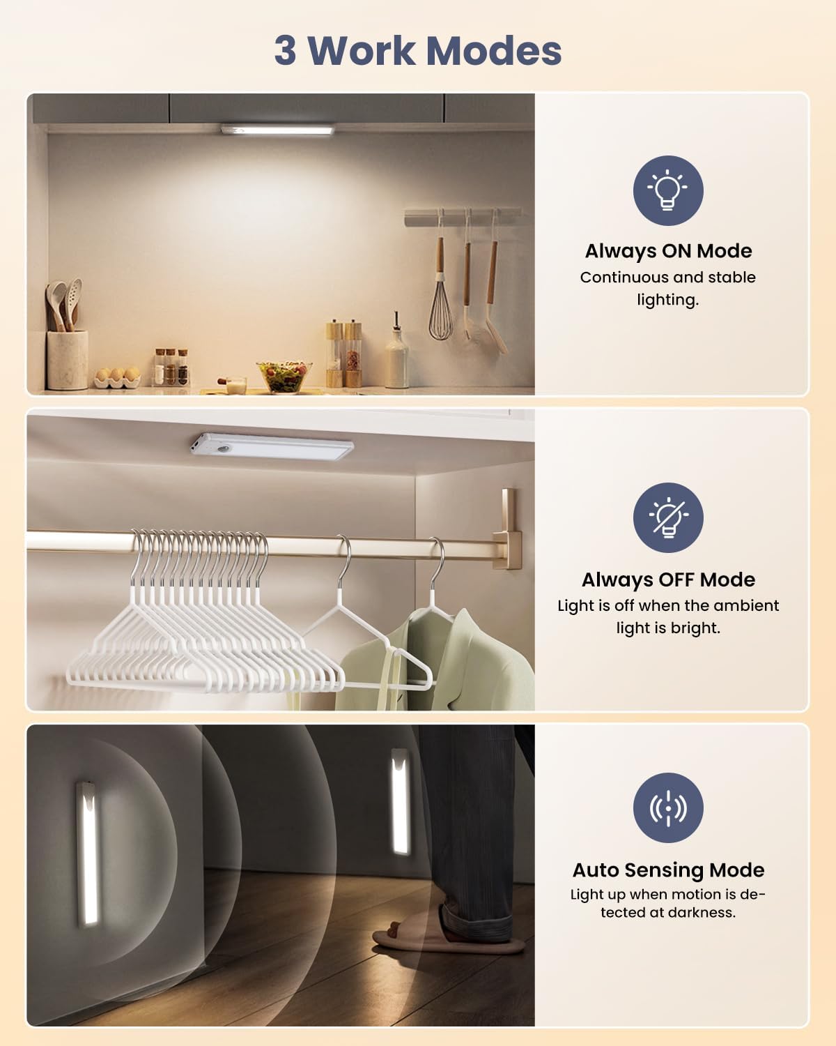Pak 16 Inch Under Counter Cabinet Lighting, 83 LED Battery Operated Motion Sensor Light, Dimmable Closet Lights, USB Rechargeable, Wireless Magnetic Under Counter Light for Kitchen, Bathroom, 2 Packs