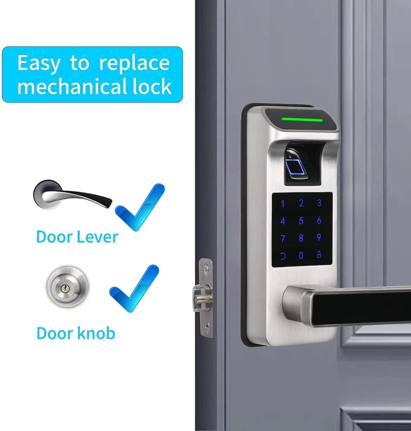 Harfo Fingerprint Door Lock, Heavy Duty Full APP Control Touchscreen Keypad Keyless Lock with Reversible Handle, Perfect for Home/Office/Bedroom Doors (Satin Nickel)