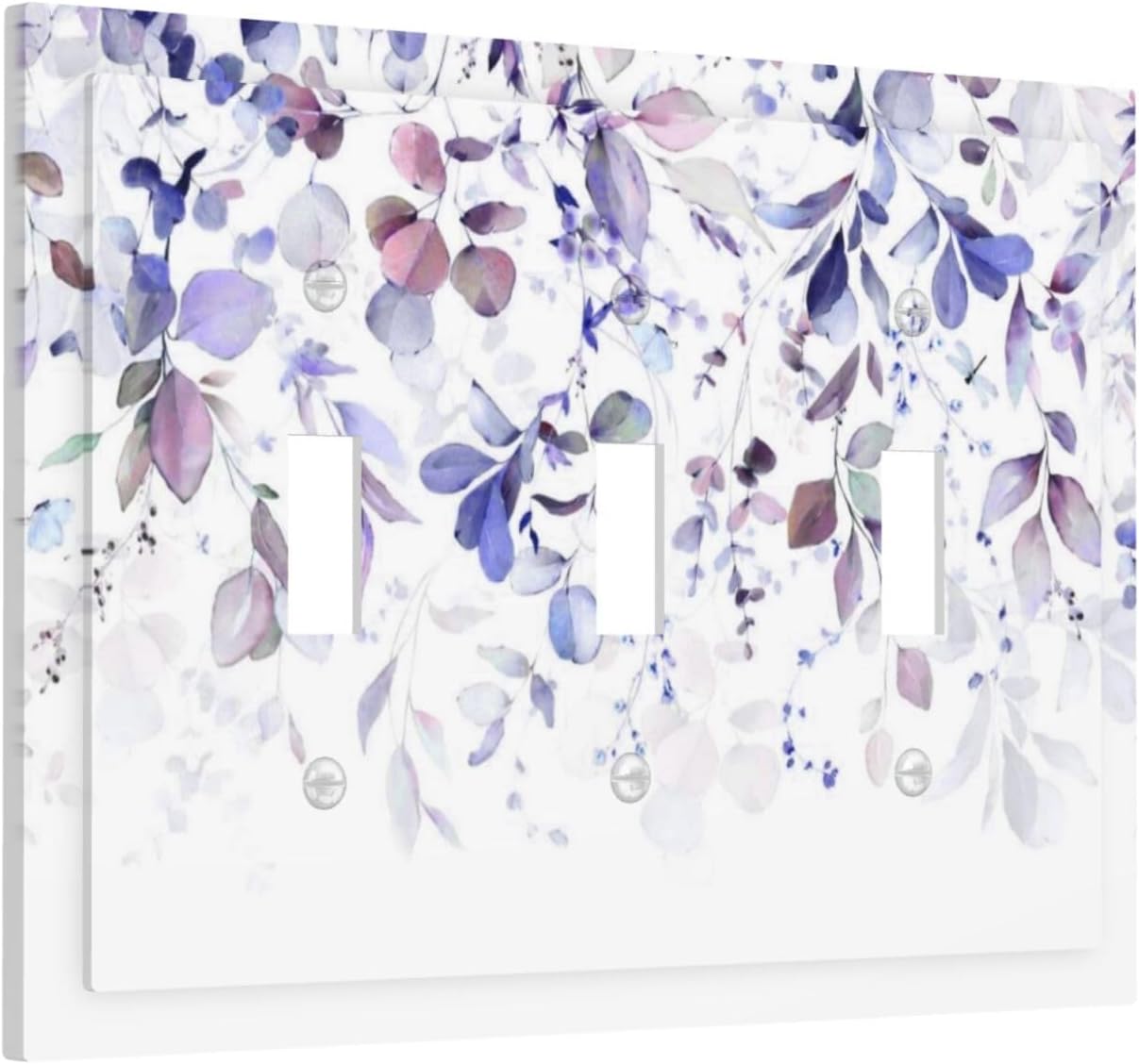 Purple Eucalyptus Watercolor Floral Rustic Leaf Decorative Switch Plates 3 Gang Wall Plate Triple Toggle Light Switch Cover Faceplate Electrical Wall Panels for Farmhouse Home Decor