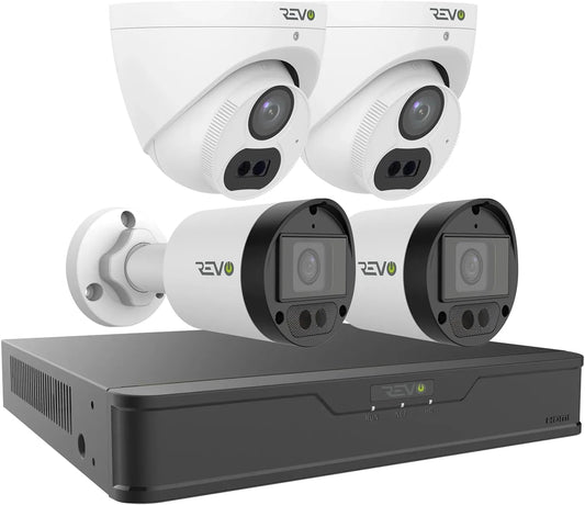 Revo Hybrid 8CH 4K Security System, 2TB Video Surveillance Grade HDD, 4X 4K Indoor/Outdoor IR Cameras with Built-in Microphone, Remote Viewing via Smartphone, PC and MAC (no Monthly fees)