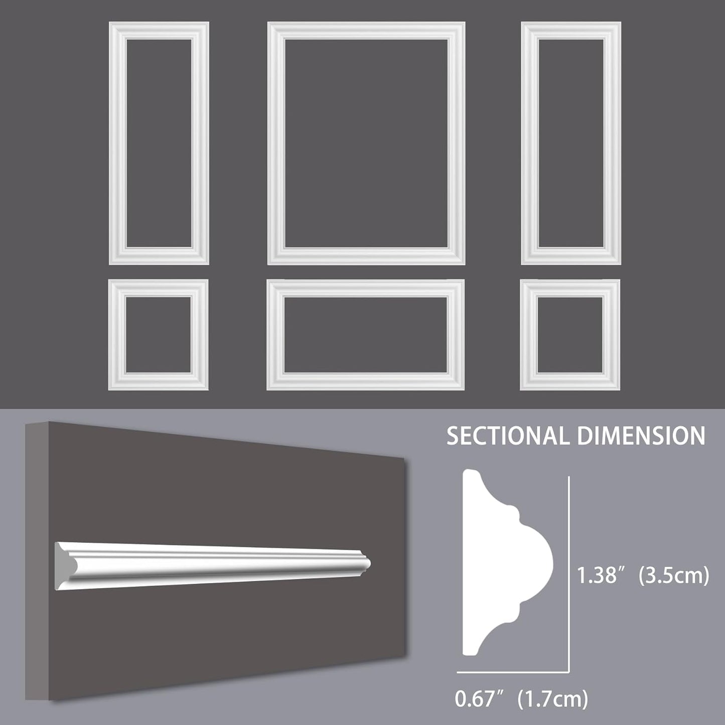 6-Frame Premade Accent Wall Molding Kit, Ready-to-Assemble Wainscoting Panels, Pre-Cut Chair Rail Moulding Trim for Home Décor