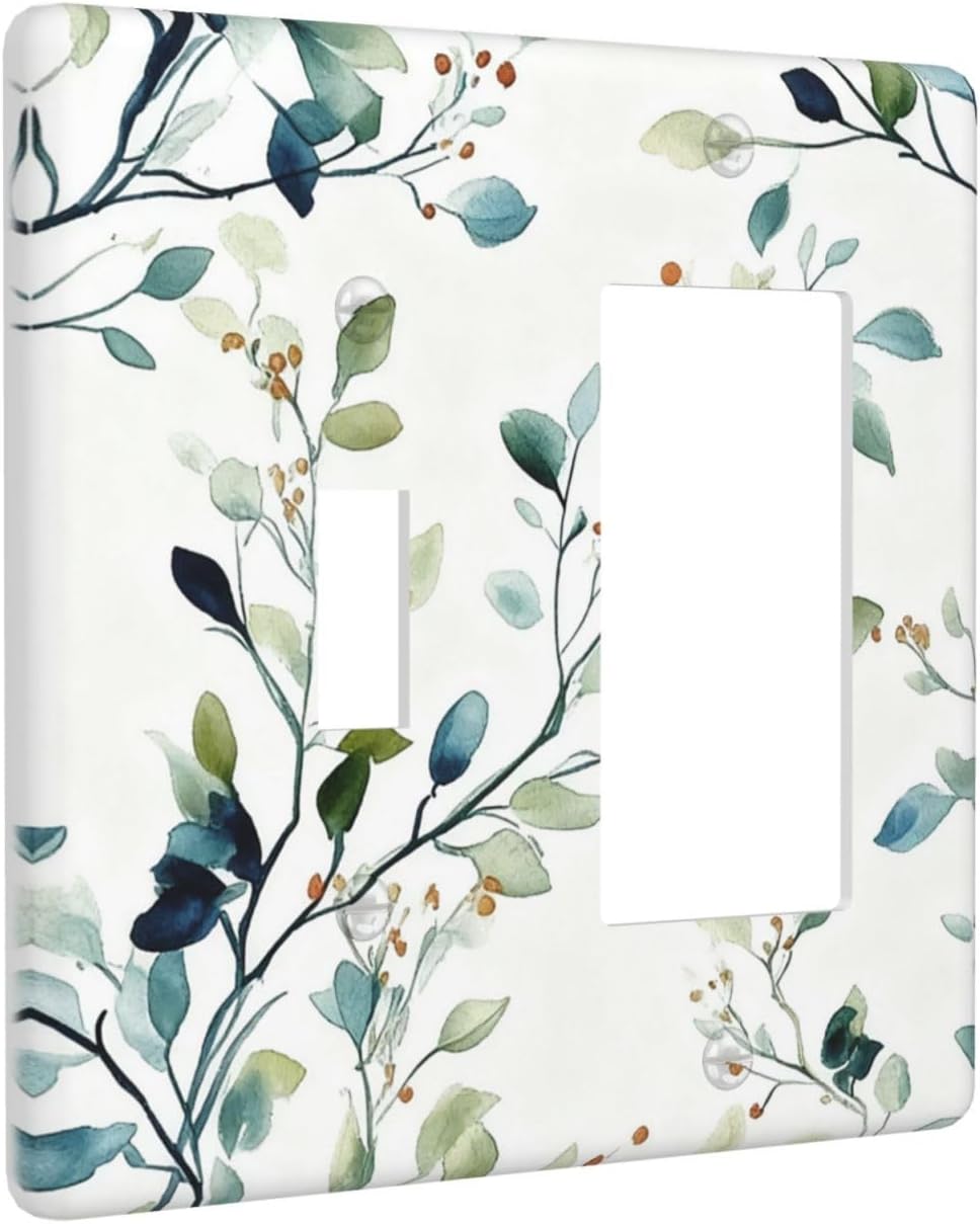 Decorative Outlet Covers Eucalyptus Leaf Geen Sage Leaves 2 Gang Light Switch Cover Plate Single Toggle 1 Rocker Wall Plates for Electrical Outlets Switch Plate Covers for Bedroom Home Decor