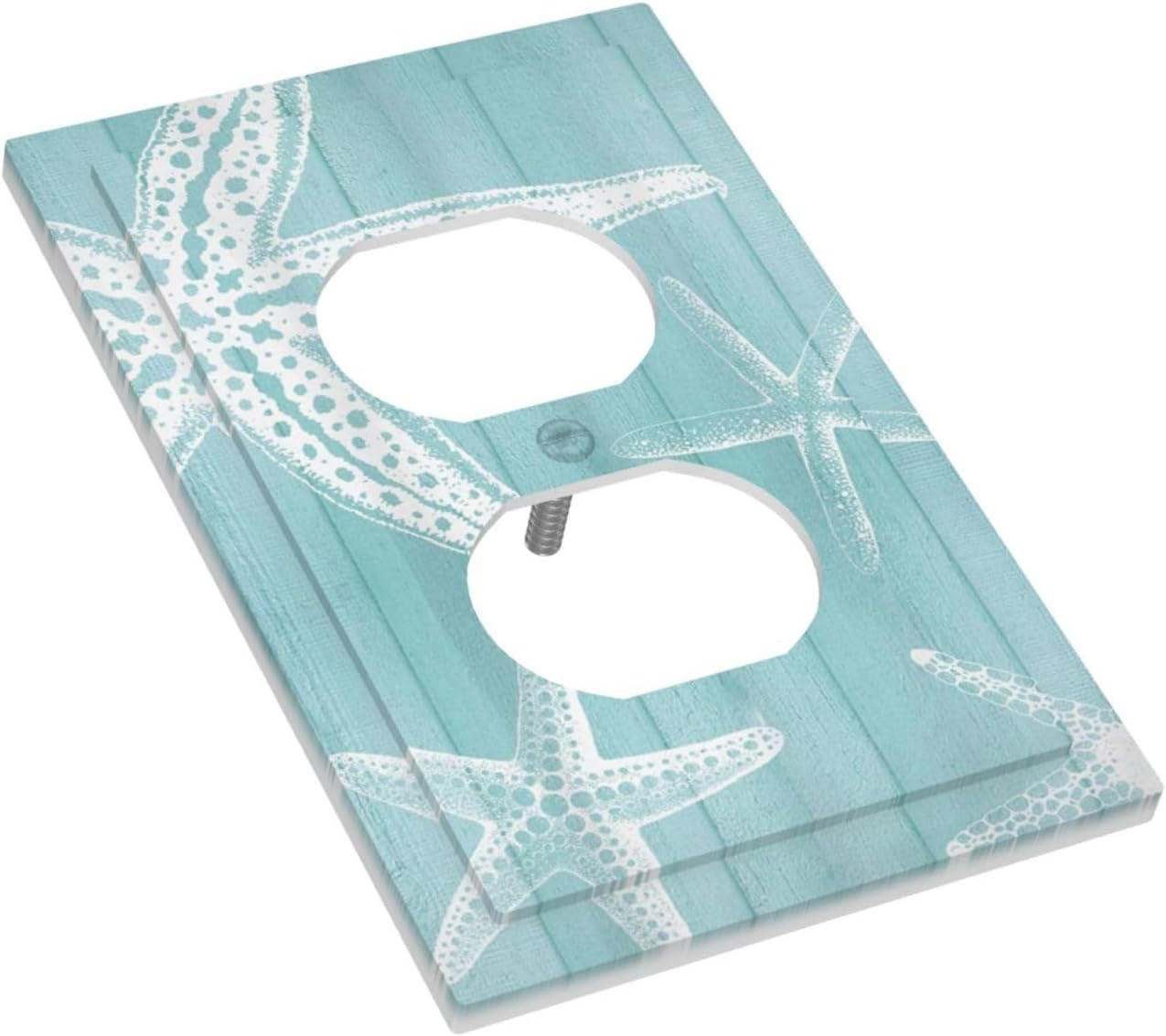 Decorative Outlet Covers Starfish Teal Wood Board Nautical 1 Gang Duplex Light Switch Cover Plate Unique Wall Plates for Electrical Outlets Switch Plate Covers for Bedroom Home Decor