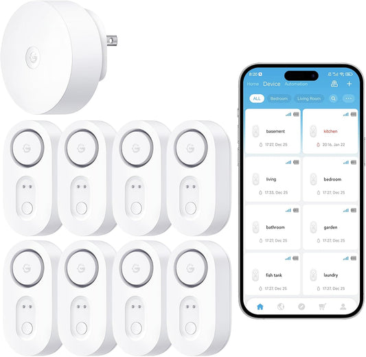 GoveeLife WiFi Water Leak Detector for Home Bundle with sub-Device with 105dB Adjustable Alarm,Water Sensor with 1804ft Long Monitoring Rang