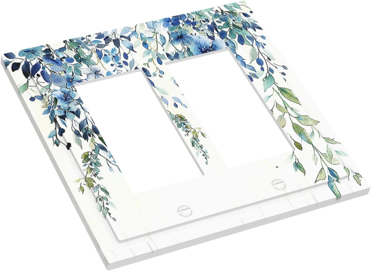 Decorative Outlet Covers Boho Vintage Flowers Blue Green Sage 2 Gang Double GFCI Rocker Electrical Wall Panels Light Switch Cover Plate for Bedroom Farmhouse Decor