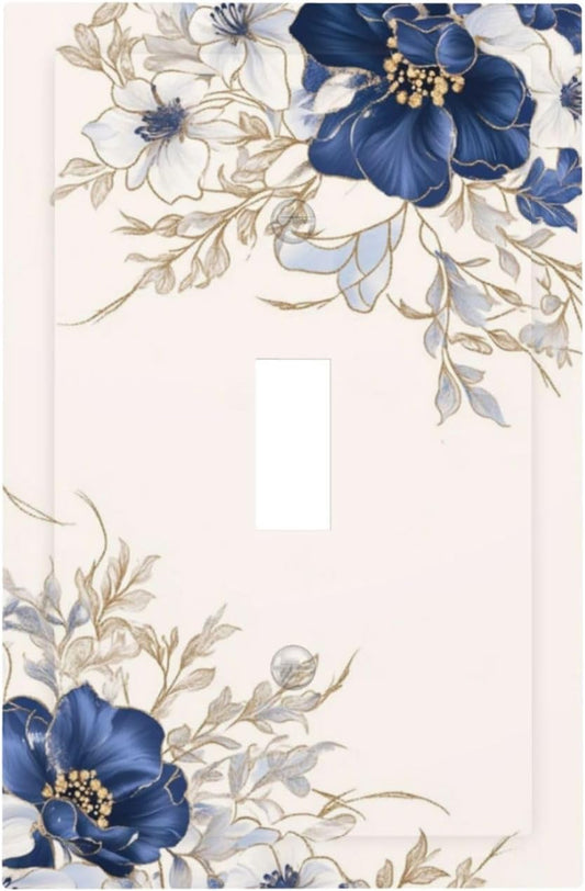 Decorative Light Switch Cover Plate Rustic Blue Beige Flower Peony Floral 1 Gang Single Toggle Wall Plates for Electrical Outlets Outlet Covers Switch Plate Covers Faceplate for Home Decor