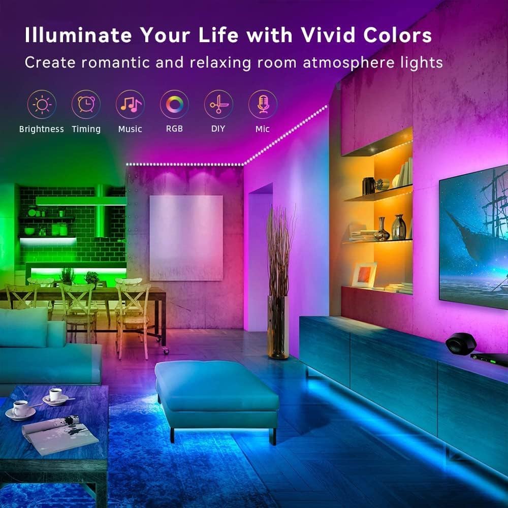 200FT Smart LED Strip Lights (2 Rolls of 100ft), RGB Strip Lights Sync to Music with 40 Key Remote Controller LED Lights for Bedroom,Christmas Lights decration (Multi-Colored, 200FT)
