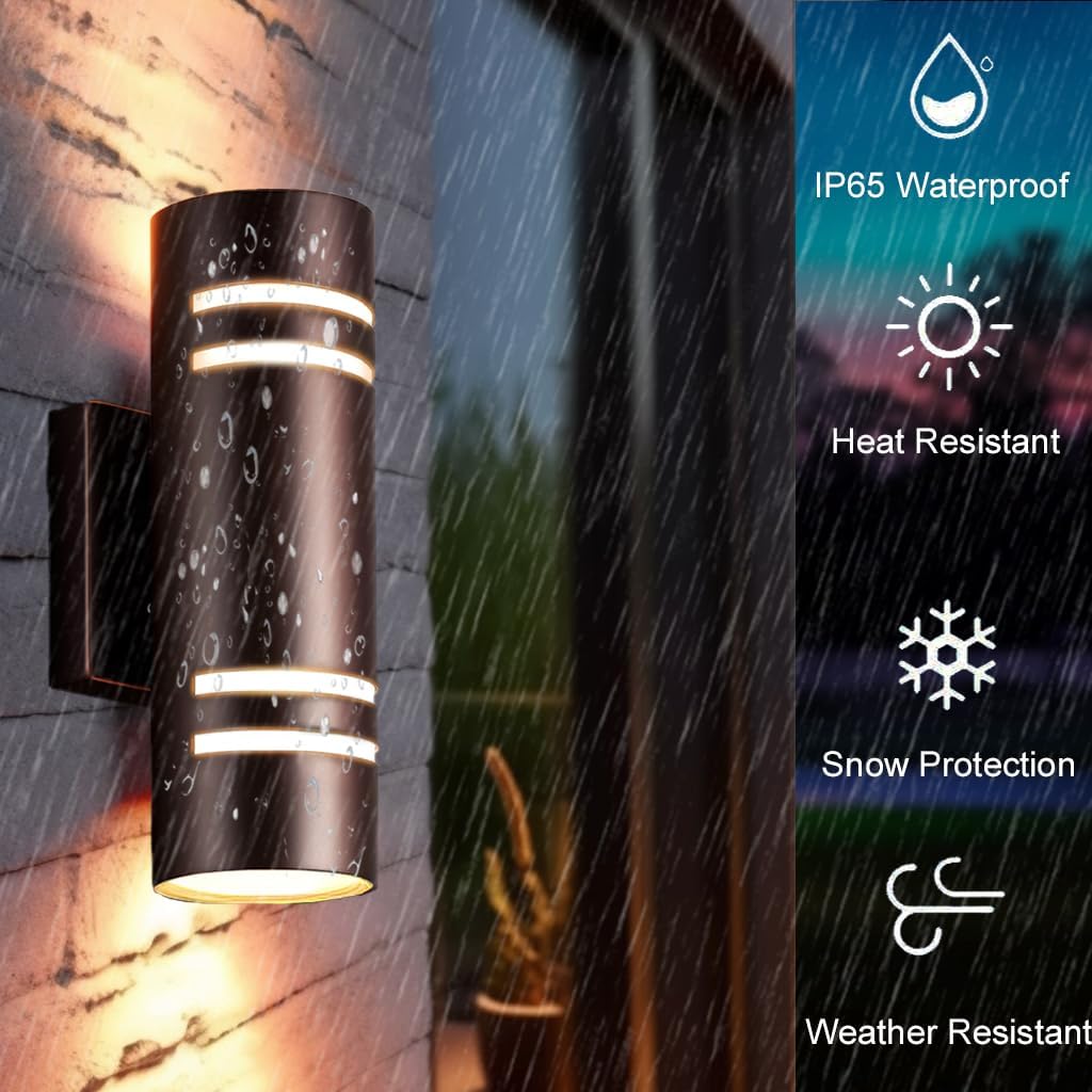 RGB Outdoor Wall Lights, Modern Color Changing Outdoor Wall Sconce, Cylinder Up and Down Bronze Porch Lights Fixture, Compatible with Smart Life & Google Alexa,for Garage,Yard,Front Door