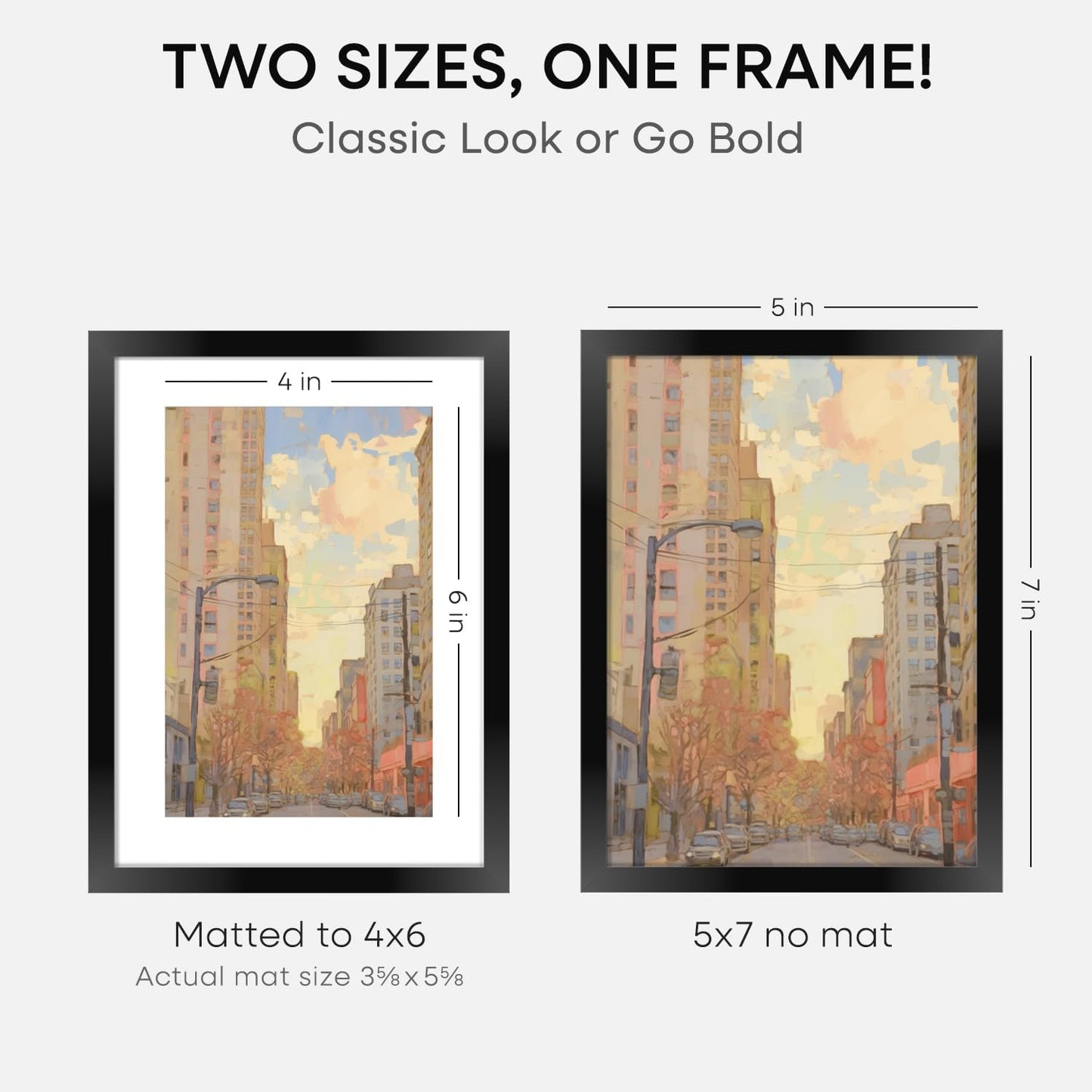 Homeforia 5x7 Picture Frame Black, High End Metal 5 x 7 Black Frames with Mat 4 x 6 for Art, 5x7 Desk Frame Matted to 4x6 inch Photo, 5 by 7 Wall or Tabletop Frames, Tempered Glass, Wall Kit, Set of 4