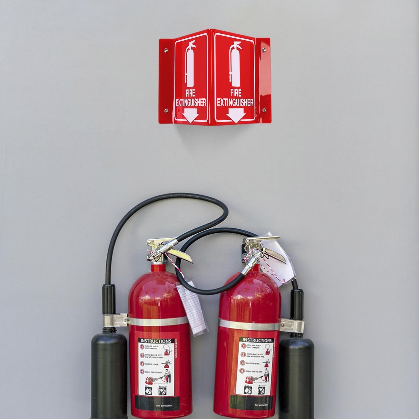 T&R Fire Extinguisher Sign, Fire Extinguisher with Down Arrow - 12 Pack - 8 x 6 Inches Acrylic, 4 pre-drilled holes, Includes Matching Screws, Use for Home Office/Business