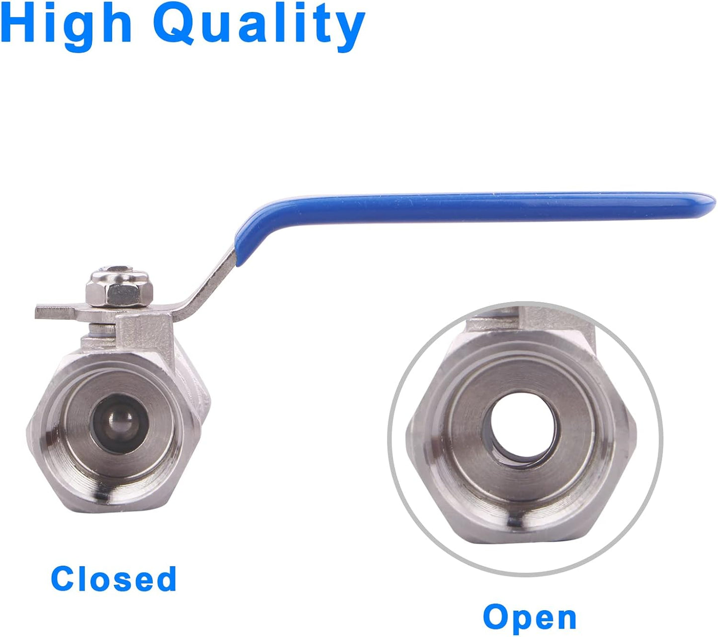 DERNORD Stainless Steel Ball Valve 1PC Type 0.5 Inch NPT Standard Port for Water, Oil, and Gas (1/2 Inch Ball Valve)