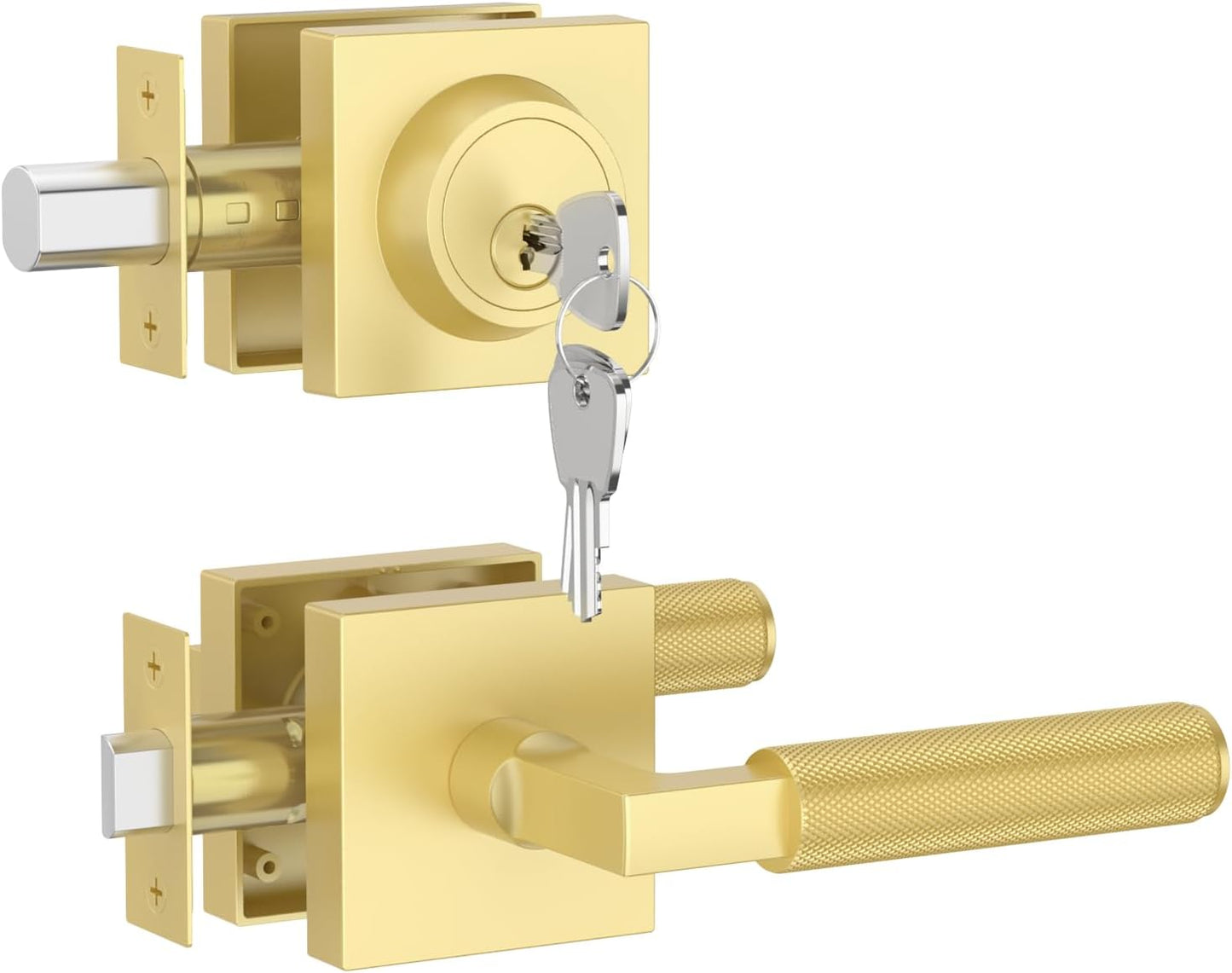 Asidrama Premium Gold Zinc-Alloy Front Door Lock Set: Double Cylinder Deadbolt, Heavy Duty Security Handleset for Left/Right Exterior Doors, Universal Entry Locks (4 Pack)