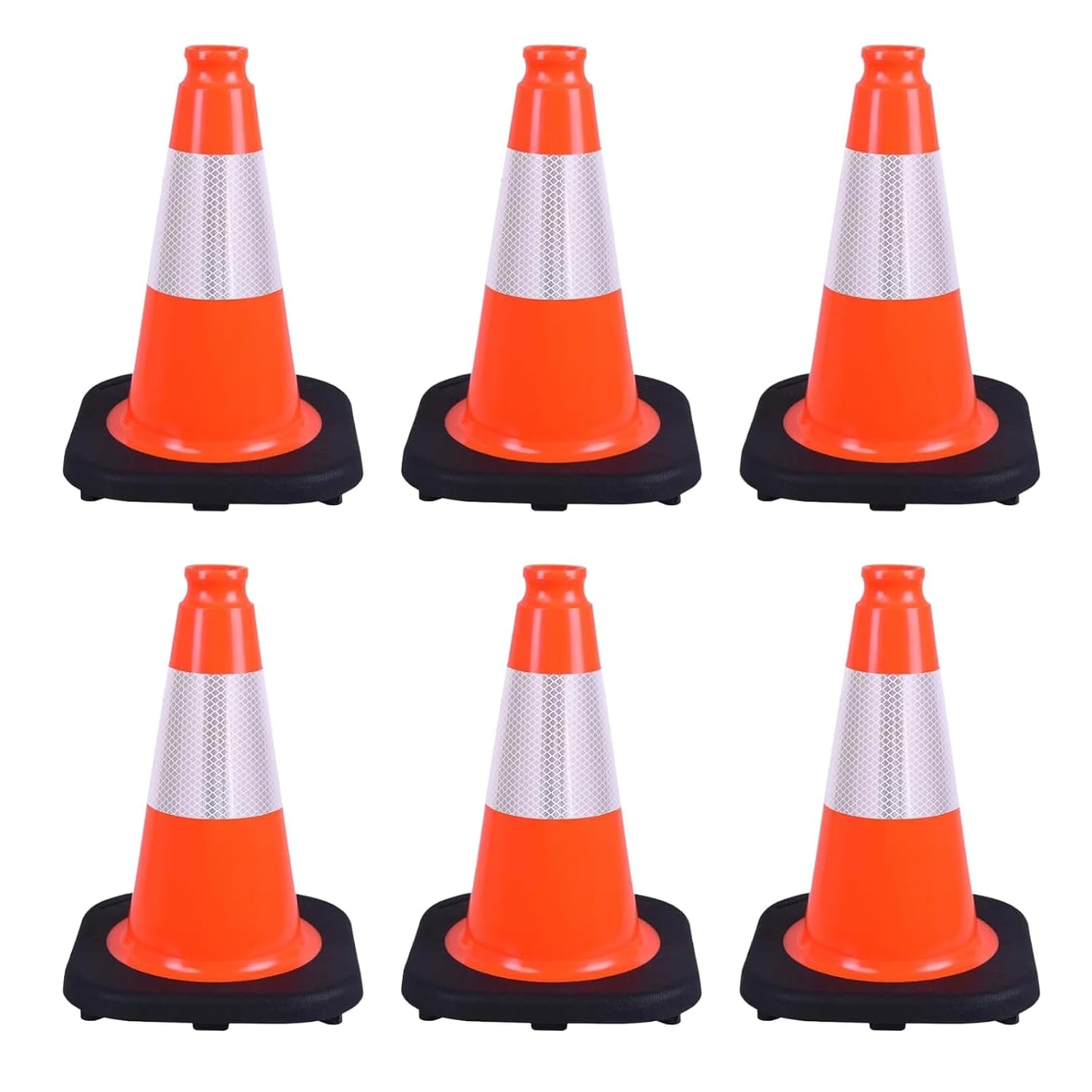 6 Pack 12" Orange PVC Safety Cones with Reflective Stripe, Black Base Stackable Training Cones for Soccer, Sports Drills, Gym, and Indoor or Outdoor Activities (6, Orange, 12 Inch)